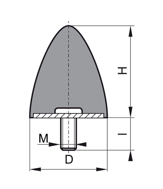 Tampon en caoutchouc type DP (parabolique), croquis