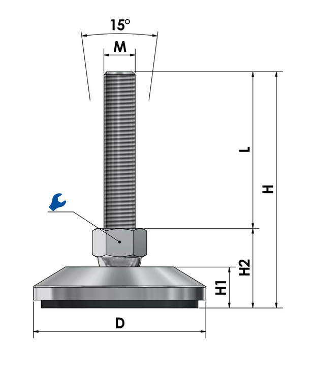 Pie de nivelación, pie de máquina JCMP 100 C con amortiguación de vibraciones dibujo