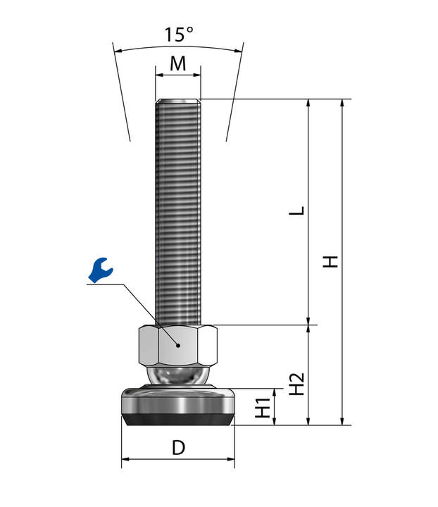 Machine foot / adjustable foot / vibration damper SF 40 steel chrome-plated sketch