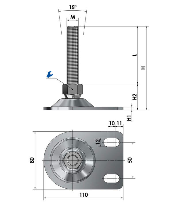 Adjustable foot / machine foot for floor mounting BSFE 80 stainless steel sketch
