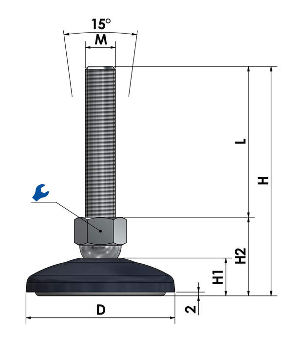 ▷ Pieds réglables D40 M8 L50