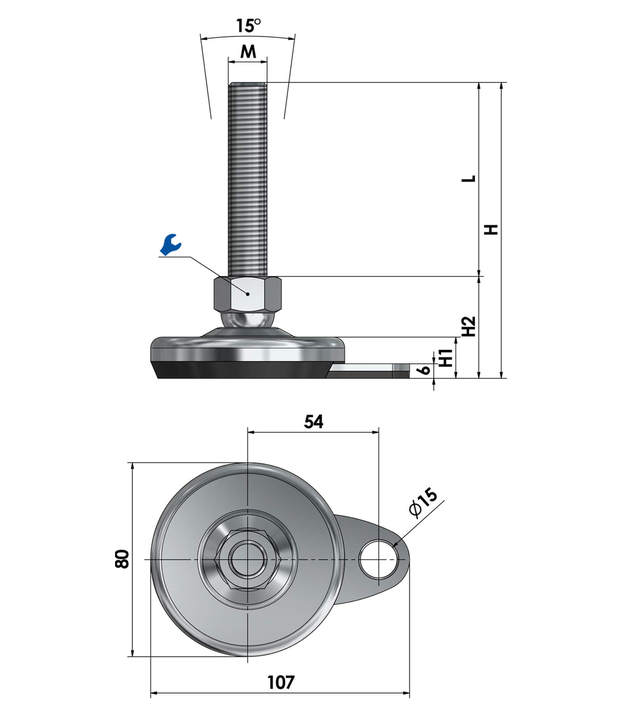 Machine foot / adjustable foot / vibration damper SFEL 80 for floor-mounting stainless steel sketch