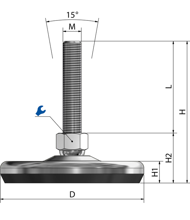Machine leveler / adjustable foot / vibration damper SFE 125 stainless steel sketch
