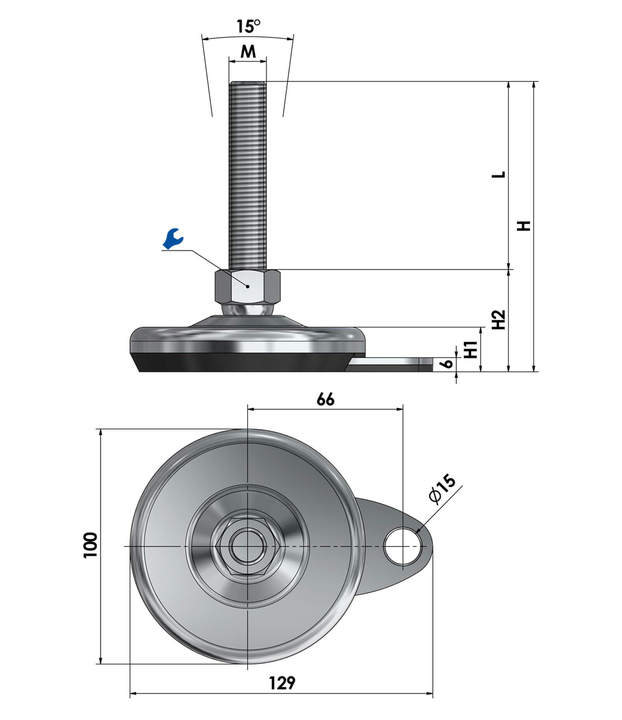 Machine foot / adjustable foot / vibration damper SFEL 100 for floor-mounting stainless steel sketch