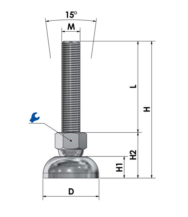 Pata niveladora - pie de máquina acero cromado STF 50 dibujo