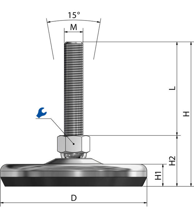 Machine foot / adjustable foot / vibration damper SF 125 steel chrome-plated sketch