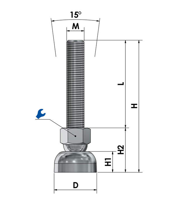 Swivel foot, levelling mount steel chrome-plated STF 40 sketch