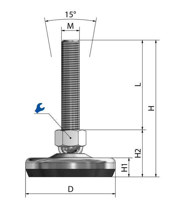 Machine foot / adjustable foot / vibration damper SF 80 steel chrome-plated sketch