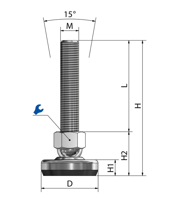 Machine leveler / adjustable foot / vibration damper SFE 50 stainless steel sketch