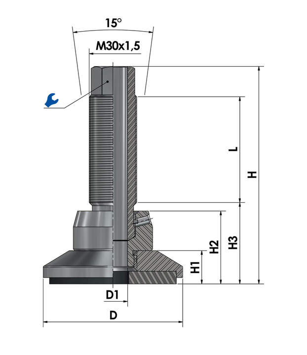 Pie de máquina - pie de nivelación JCMHD 80C-ST-HSD110 acero cromado dibujo