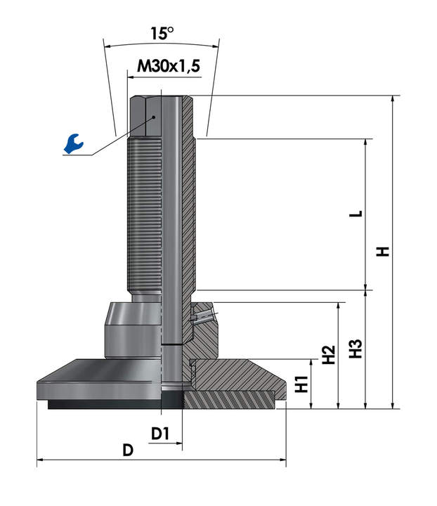 Pie de máquina - pie de nivelación JCMHD 100C-ST-HSD180 acero cromado dibujo