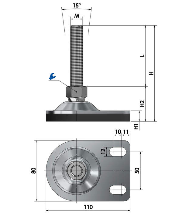 Adjustable machine foot BSF 80-10-70