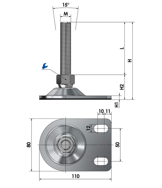 Adjustable foot / machine foot for floor mounting BSFE 80-2-85 stainless steel sketch