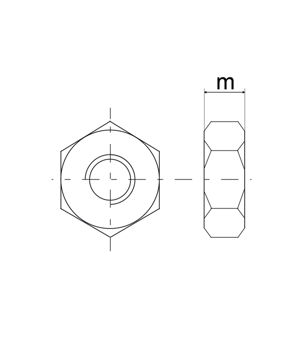 Ecrou hexagonal DIN 439 M36x1,5 type bas croquis