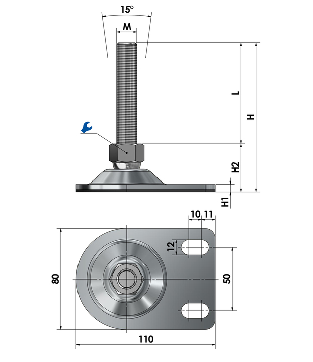 Adjustable foot - machine mount BSF 80-2-85