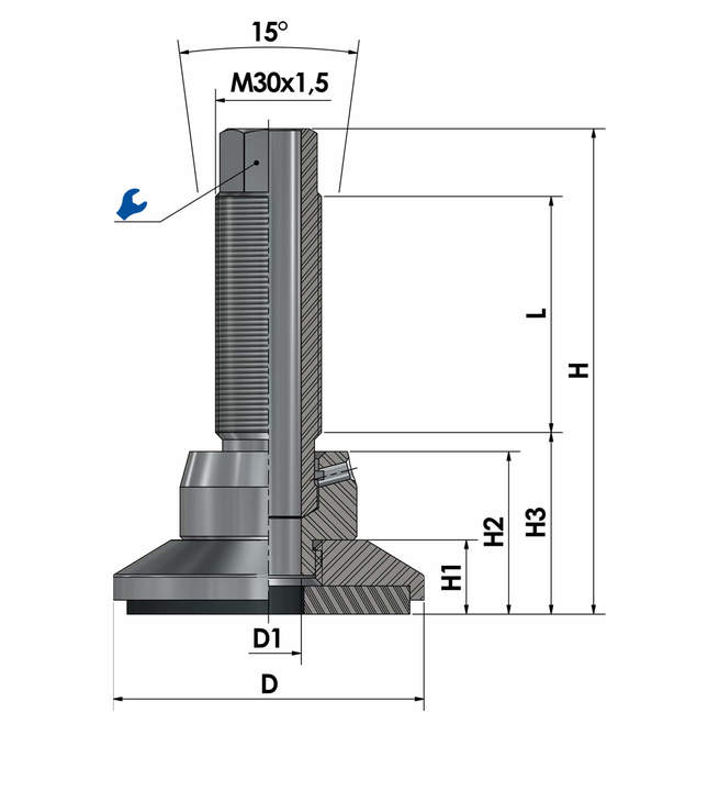 Pie de máquina - pie de nivelación con tornillo hueco JCMHD80C-S6-HSD145 dibujo