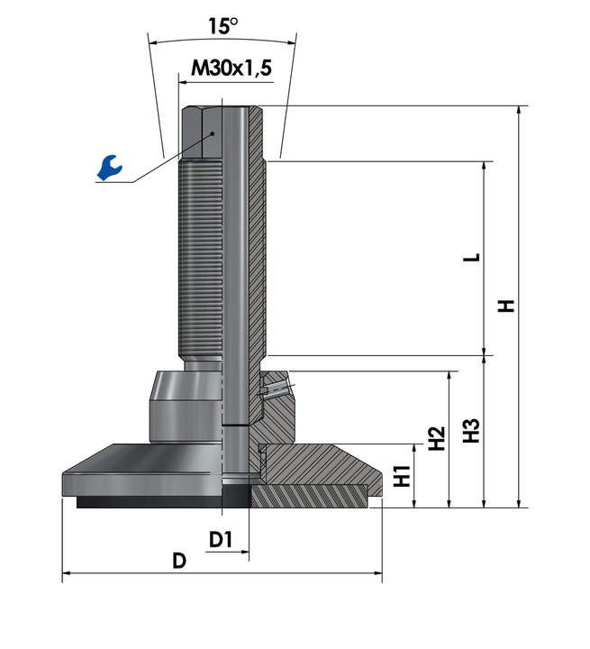 Levelling foot / adjustable foot JCMHD 100C-S6-HSD145 sketch