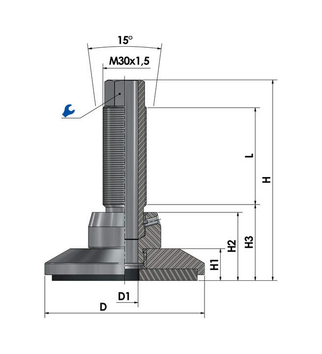 Levelling foot / adjustable foot JCMHD 100C-S12-HSD70 sketch