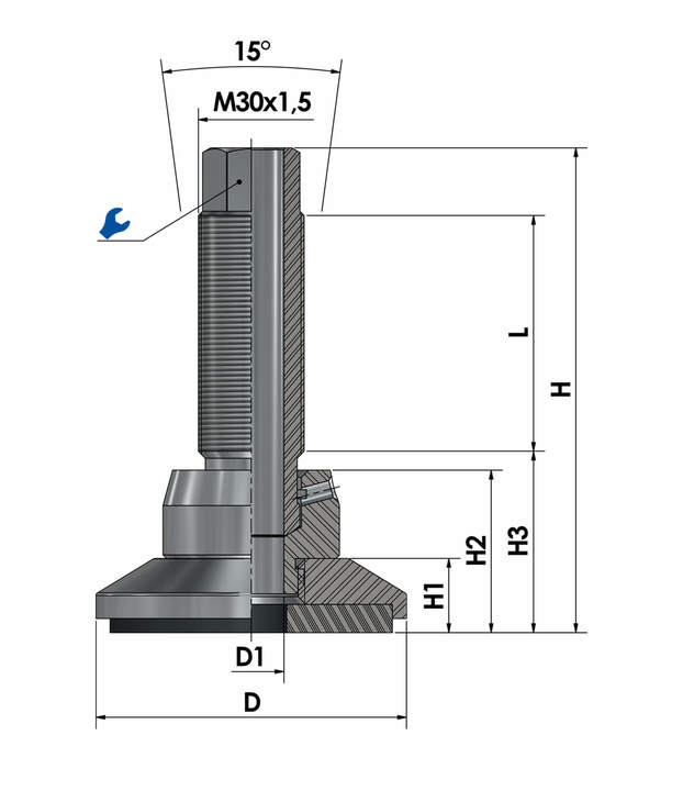 Pie de máquina - pie de nivelación JCMHD 80C-ST-HSD70 acero cromado dibujo