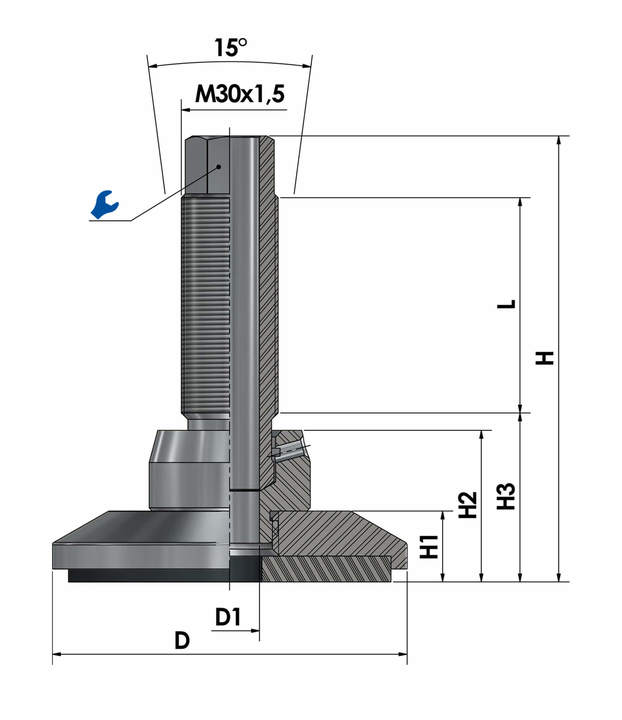Pie de máquina - pie de nivelación JCMHD 100C-ST-HSD70 acero cromado dibujo