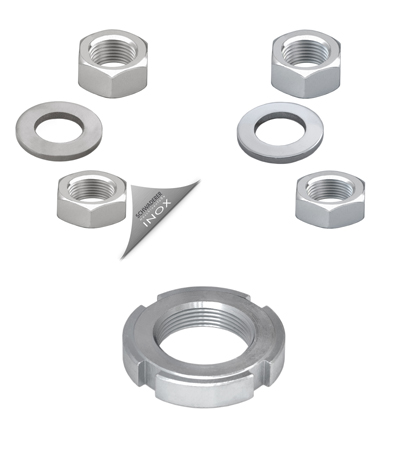Nuts and washers for machine feet